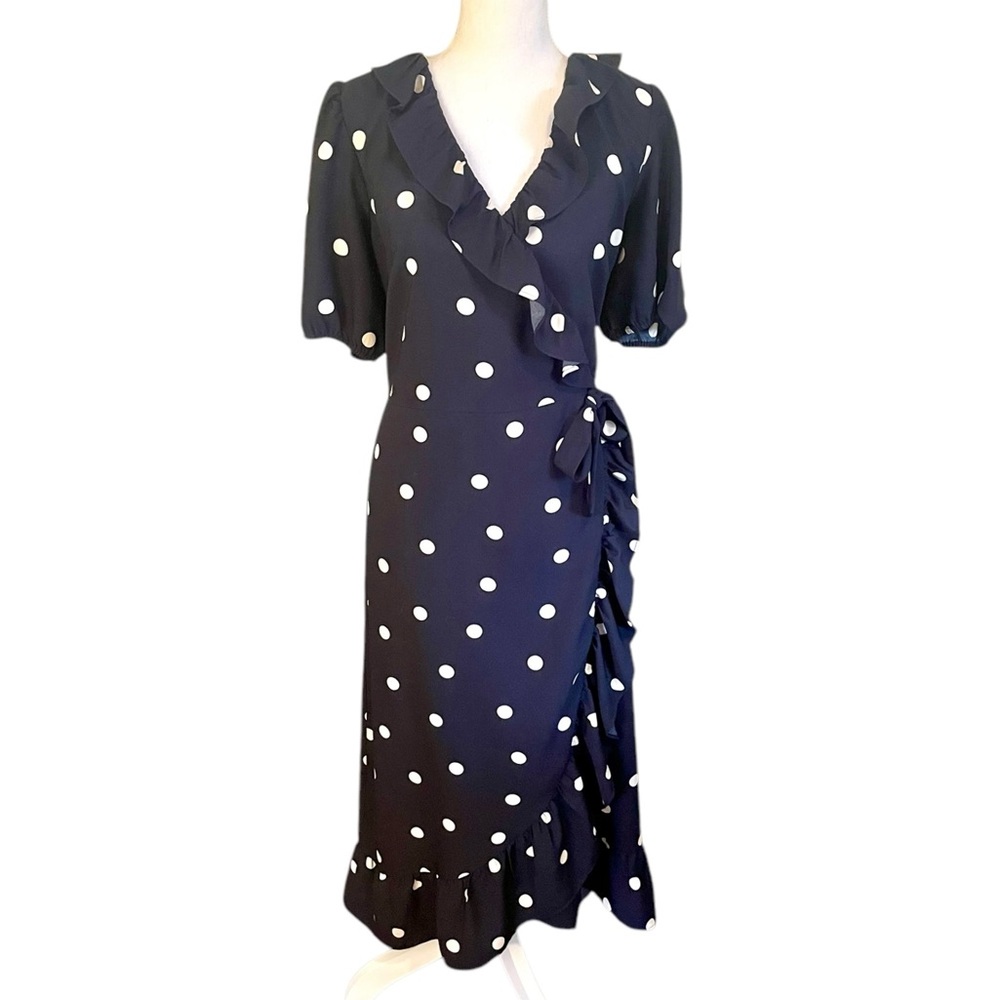 LOFT Navy Ruffled V-Neck Dress